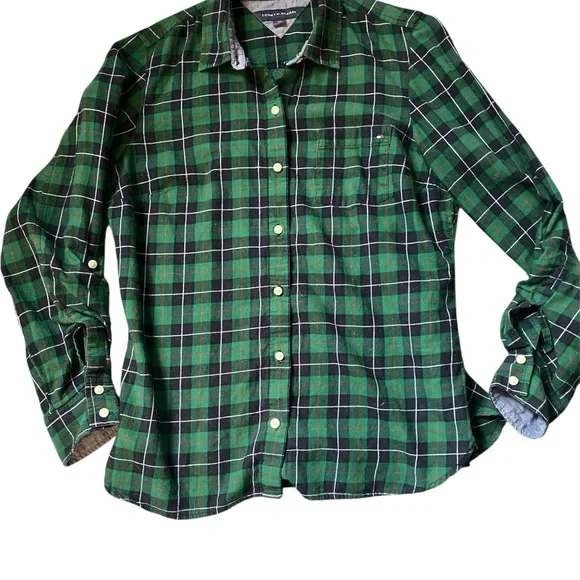 Tommy Hilfiger Green and Black Long Sleeve Tee - Picture 1 of 3